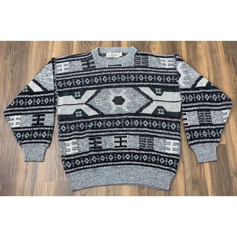 VTG Men Sears Roebuck USA crewneck acrylic geometric abstract pullover sweater L
